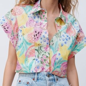 Zara Shirt Printed Poplin Sz XS